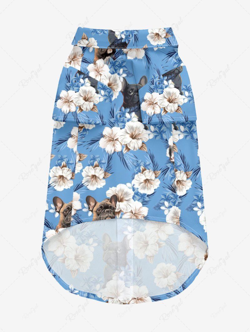 Pet's Tropical Leaves Hibiscus Floral Dog Printed Hawaii Button Shirt