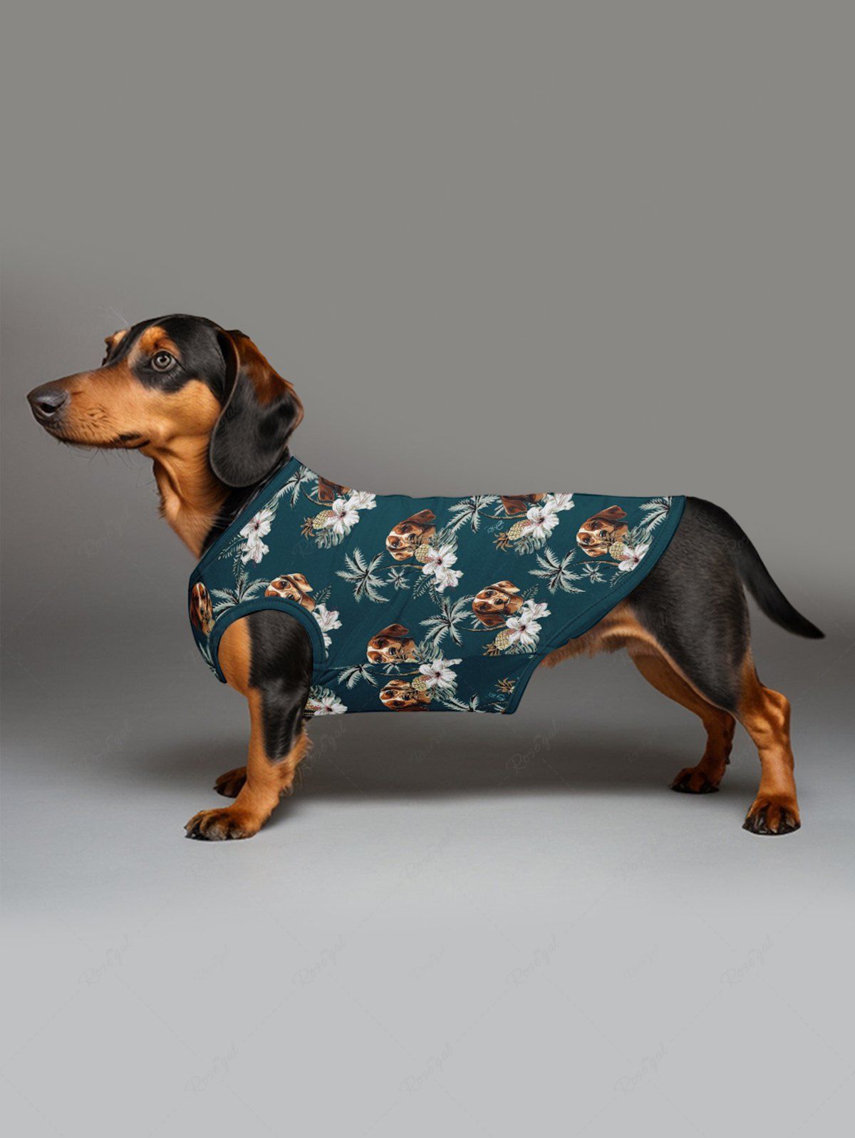 Dogs Flowers Coconut Tree Print Hawaii Tank Top and Shirt Dog and Owner Matching Outfits