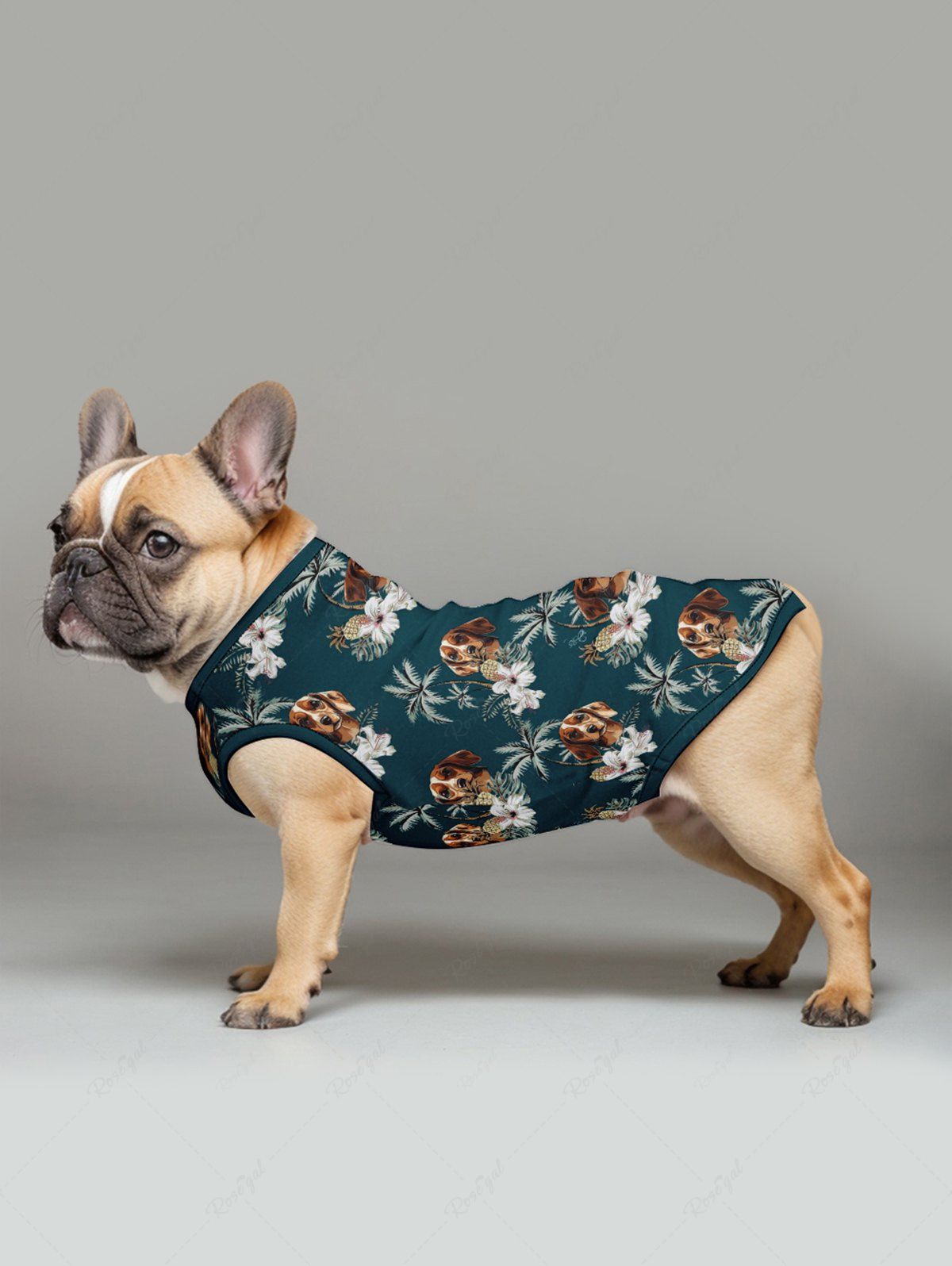 Dogs Flowers Coconut Tree Print Hawaii Tank Top and Shirt Dog and Owner Matching Outfits