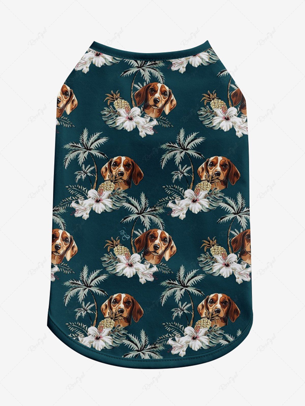 Dogs Flowers Coconut Tree Print Hawaii Tank Top and Shirt Dog and Owner Matching Outfits
