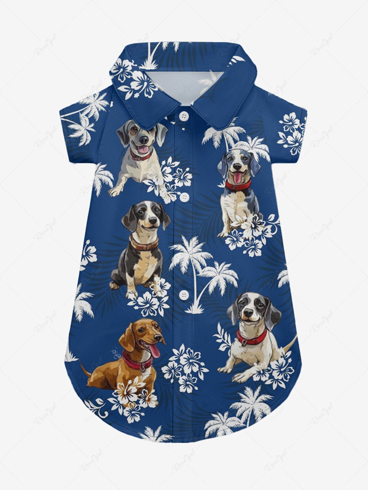 Pet's Dogs Coconut Tree Flowers Printed Hawaii Shirt
