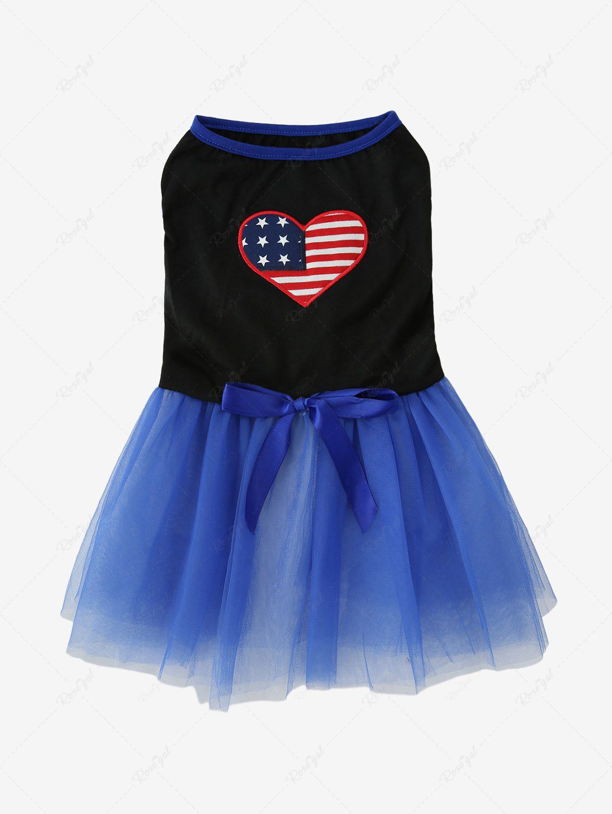 Pet's Patriotic American Flag Printed Heart Sheer Mesh Bowknot Dress