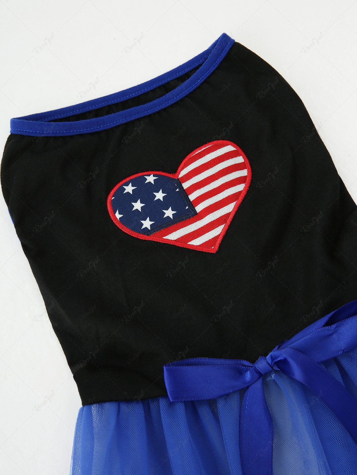 Pet's Patriotic American Flag Printed Heart Sheer Mesh Bowknot Dress