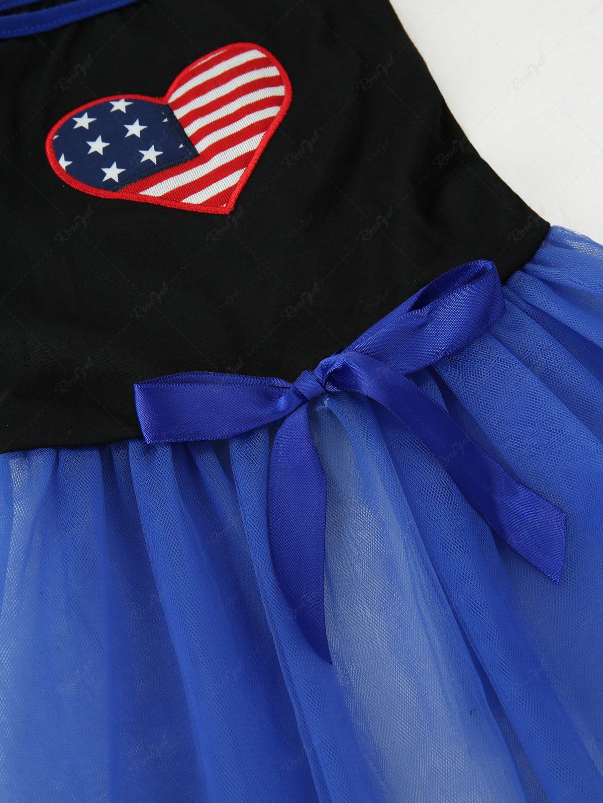 Pet's Patriotic American Flag Printed Heart Sheer Mesh Bowknot Dress