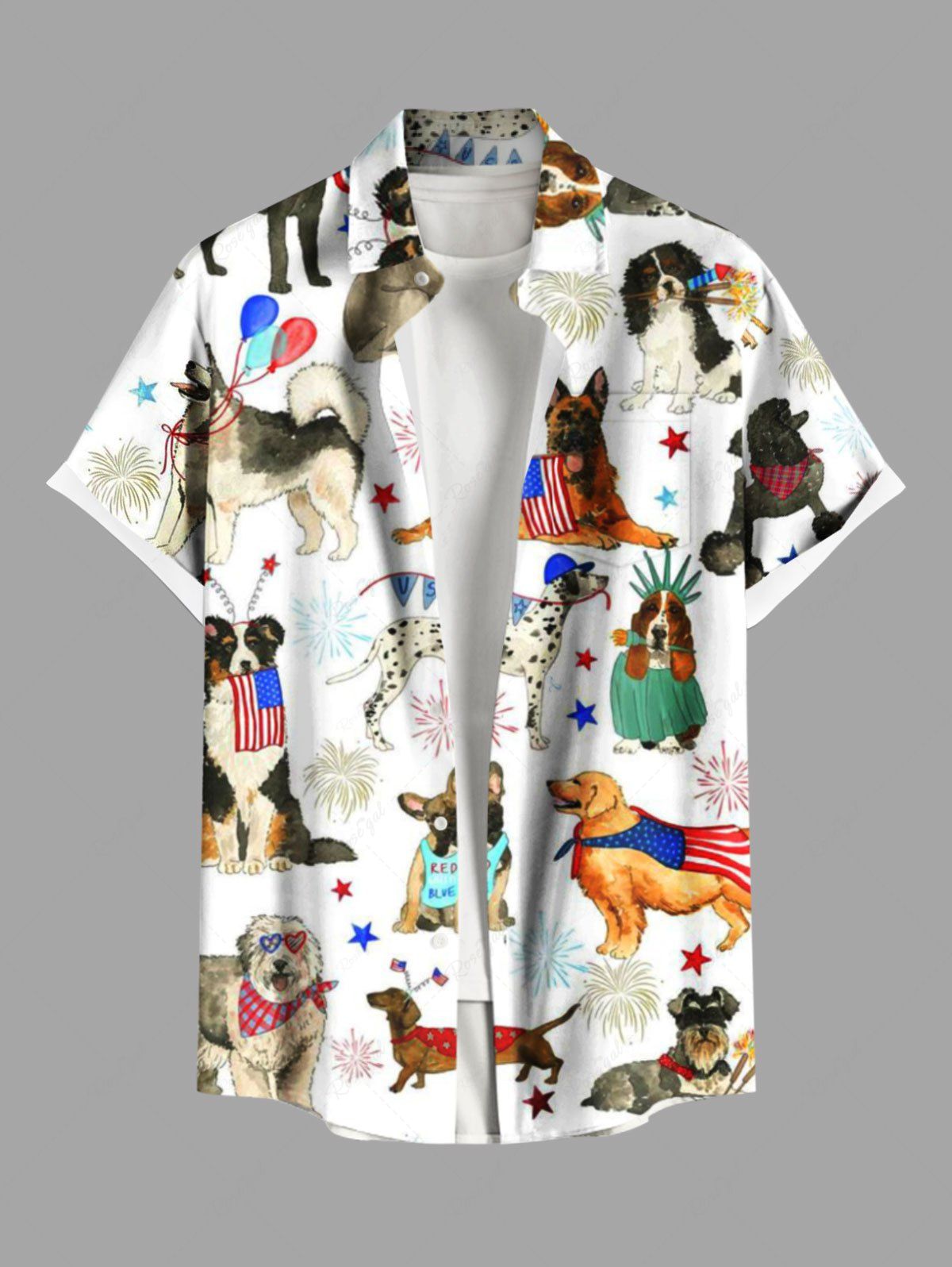 Colorful Puppy Patriotic American Flag Fireworks Print Shirt Dog And Owner Matching Outfits