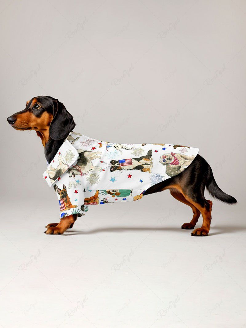 Colorful Puppy Patriotic American Flag Fireworks Print Shirt Dog And Owner Matching Outfits