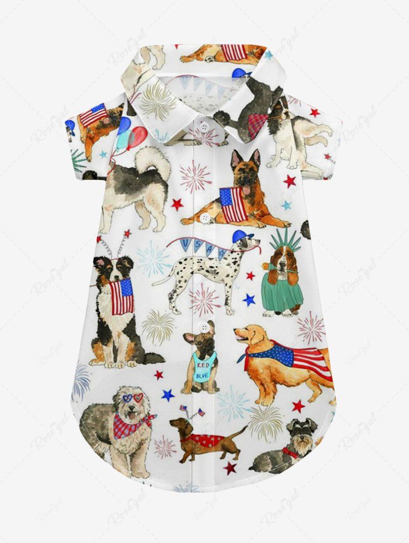Colorful Puppy Patriotic American Flag Fireworks Print Shirt Dog And Owner Matching Outfits