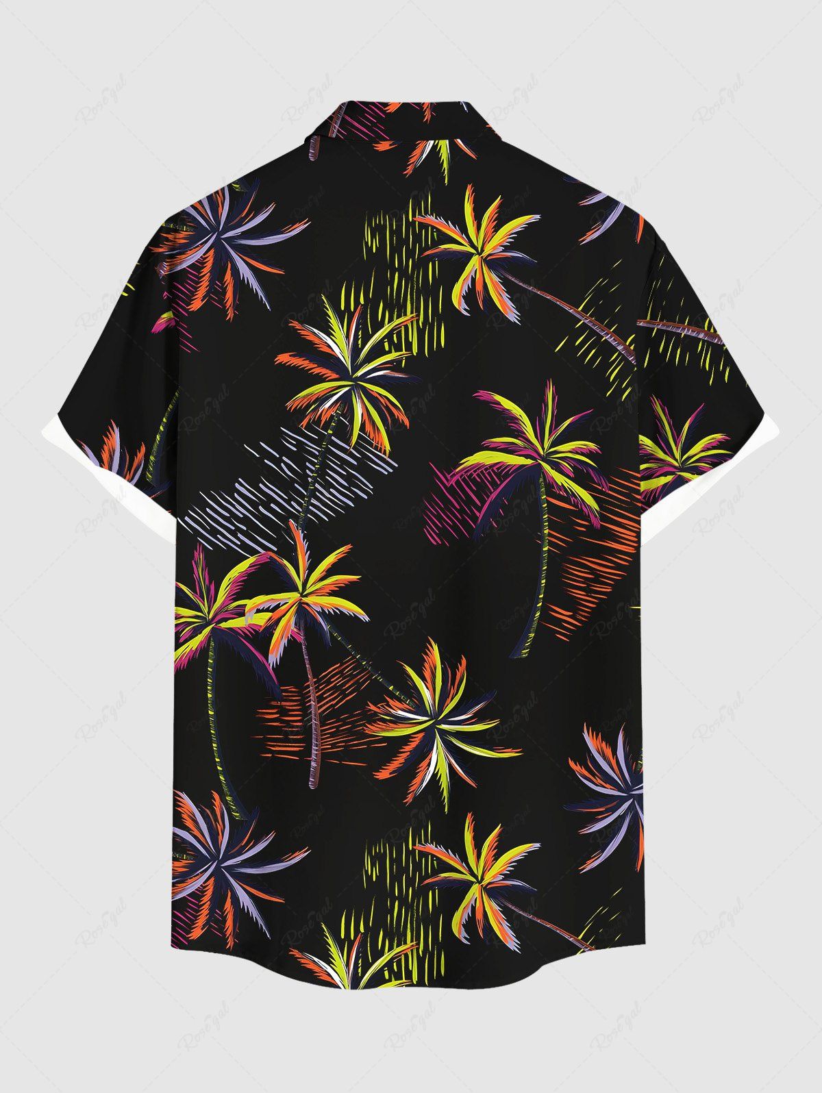 Plus Size Coconut Tree Water Ripples Printed Buttons Pocket Hawaii Shirt For Men