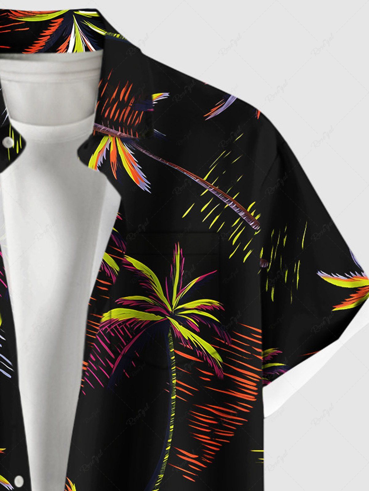 Plus Size Coconut Tree Water Ripples Printed Buttons Pocket Hawaii Shirt For Men