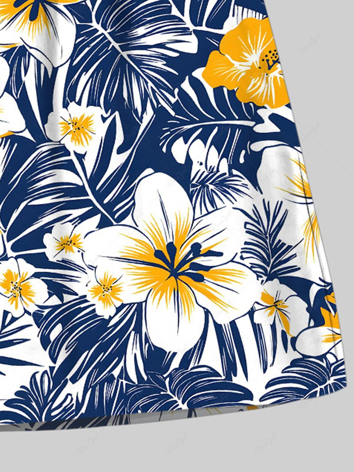 Plus Size Tropical Leaves Hibiscus Floral Printed Hawaii Drawstring Beach Shorts For Men