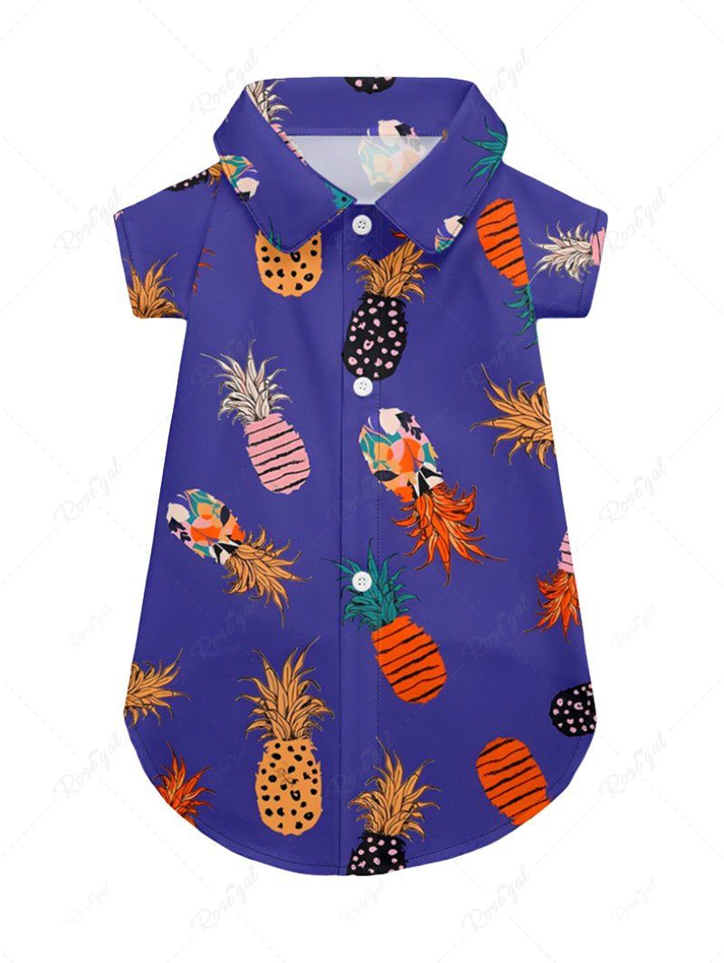 Pet's Colorful Pineapple Printed Hawaii Button Shirt