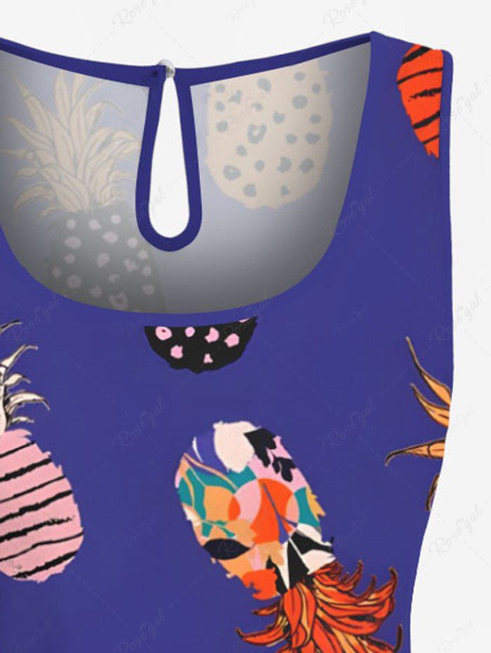 Plus Size Colorful Pineapple Printed Hawaii Drawstring Pocket Romper