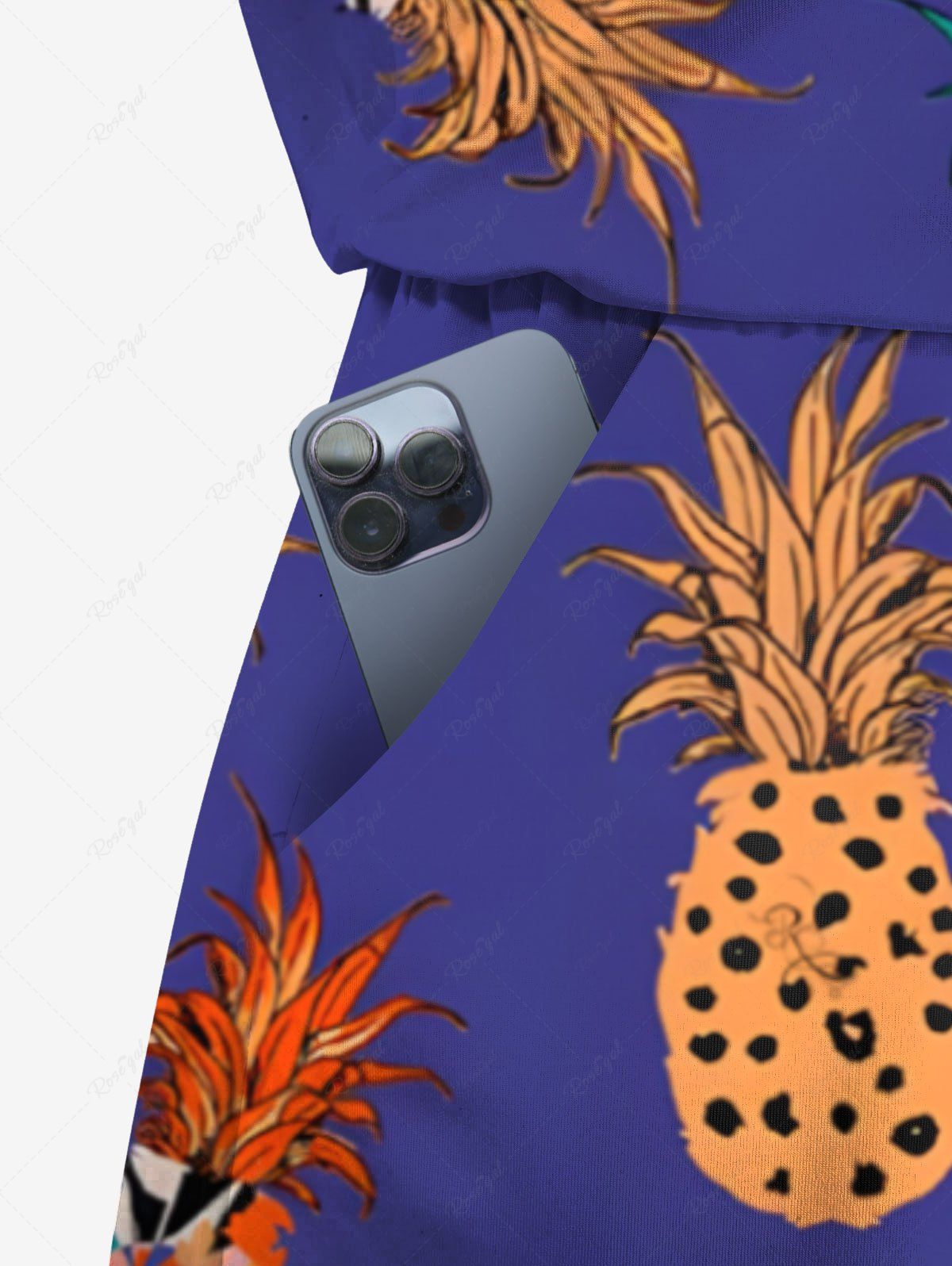 Plus Size Colorful Pineapple Printed Hawaii Drawstring Pocket Romper