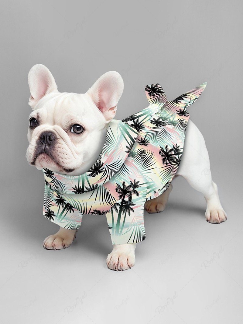 Pet's Tropical Leaf Coconut Tree Printed Hawaii Shirt