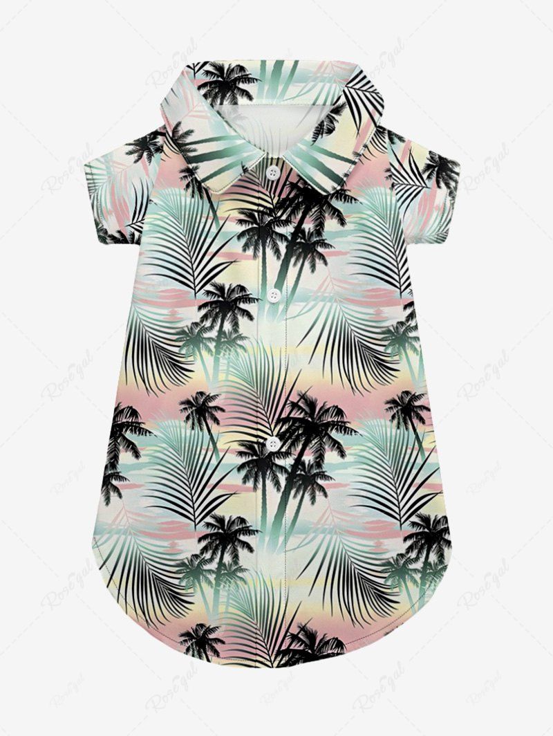 Pet's Tropical Leaf Coconut Tree Printed Hawaii Shirt