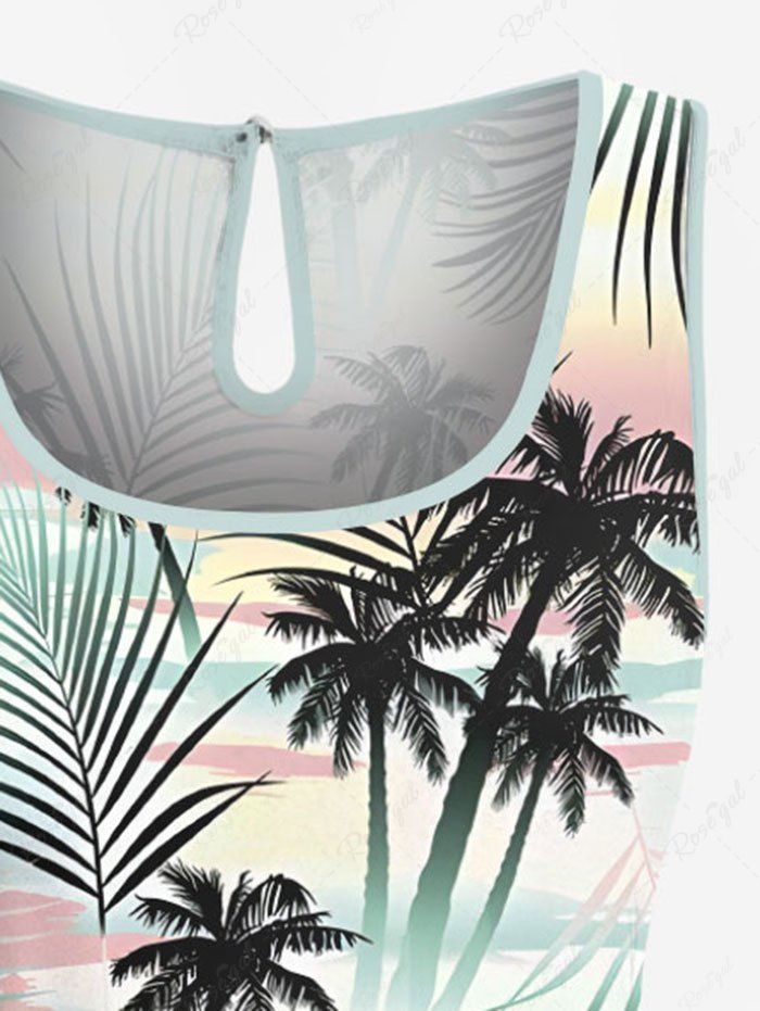 Plus Size Tropical Leaf Coconut Tree Printed Cinched Hawaii Romper