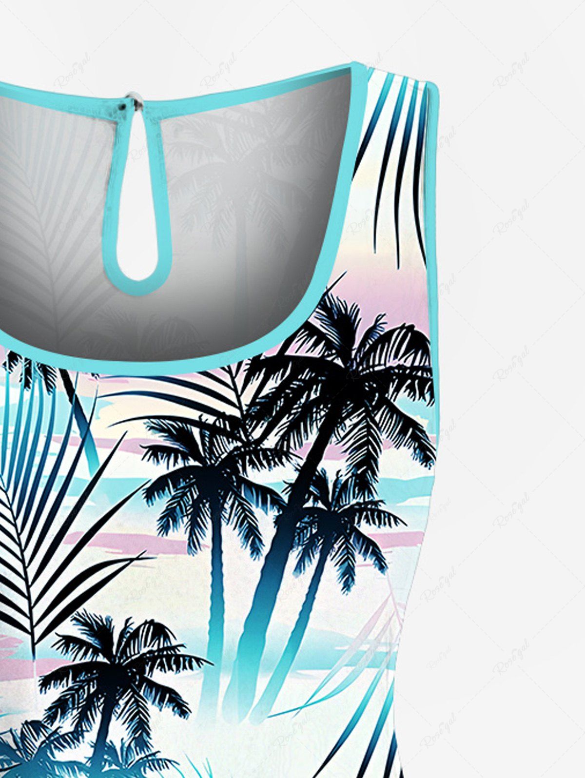 Plus Size Tropical Leaf Coconut Tree Print Cinched Hawaii Romper