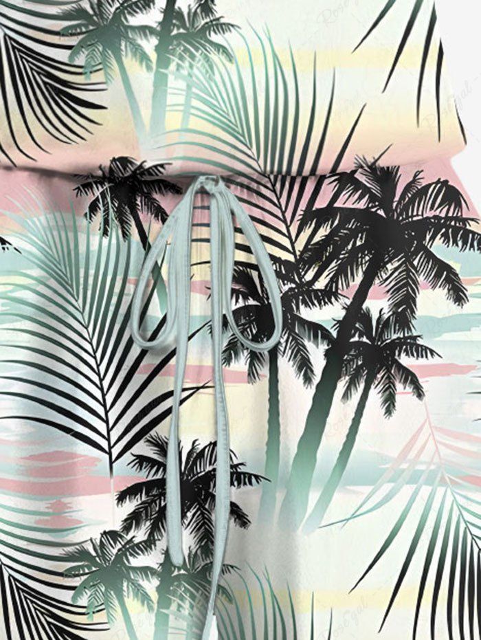 Plus Size Tropical Leaf Coconut Tree Printed Cinched Hawaii Romper