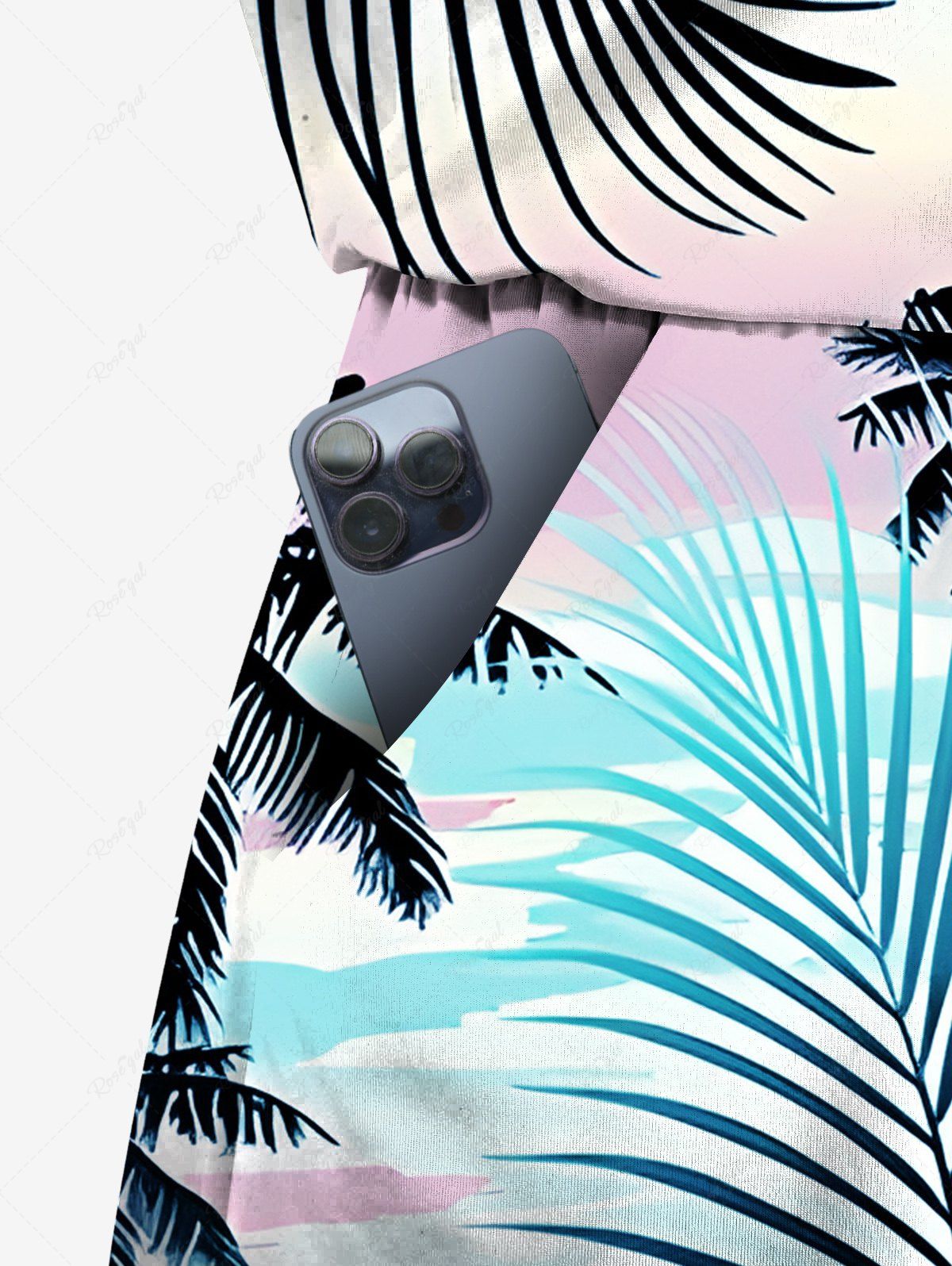 Plus Size Tropical Leaf Coconut Tree Print Cinched Hawaii Romper