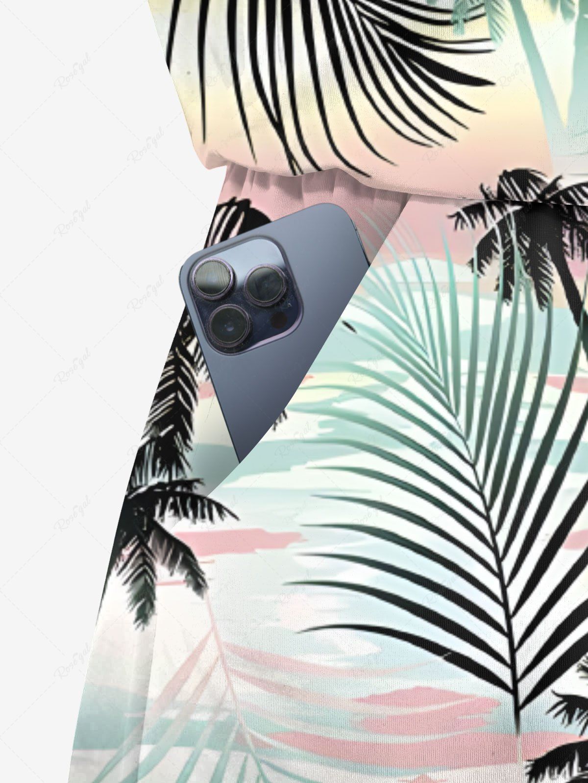 Plus Size Tropical Leaf Coconut Tree Printed Cinched Hawaii Romper