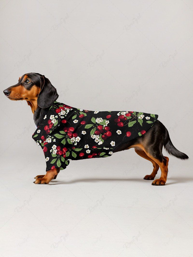 Pet's Floral Leaves Cherry Printed Hawaii Button Shirt