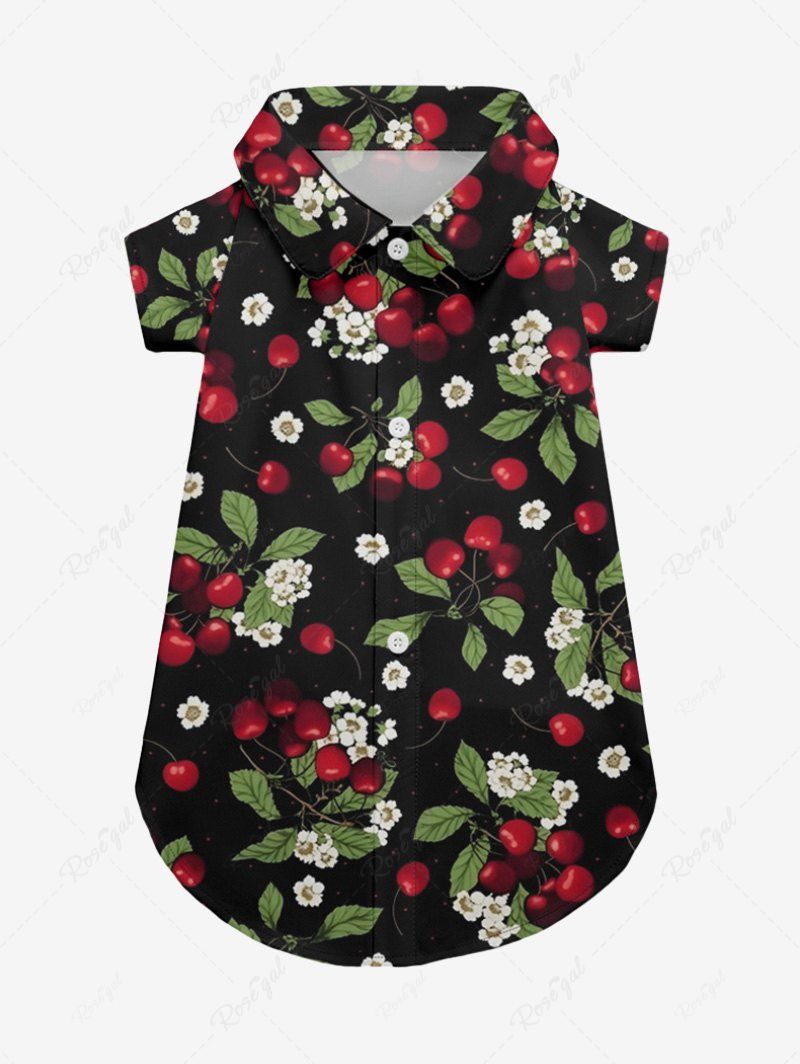 Pet's Floral Leaves Cherry Printed Hawaii Button Shirt