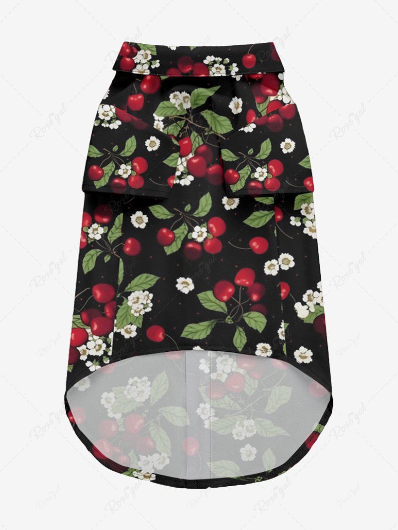 Pet's Floral Leaves Cherry Printed Hawaii Button Shirt