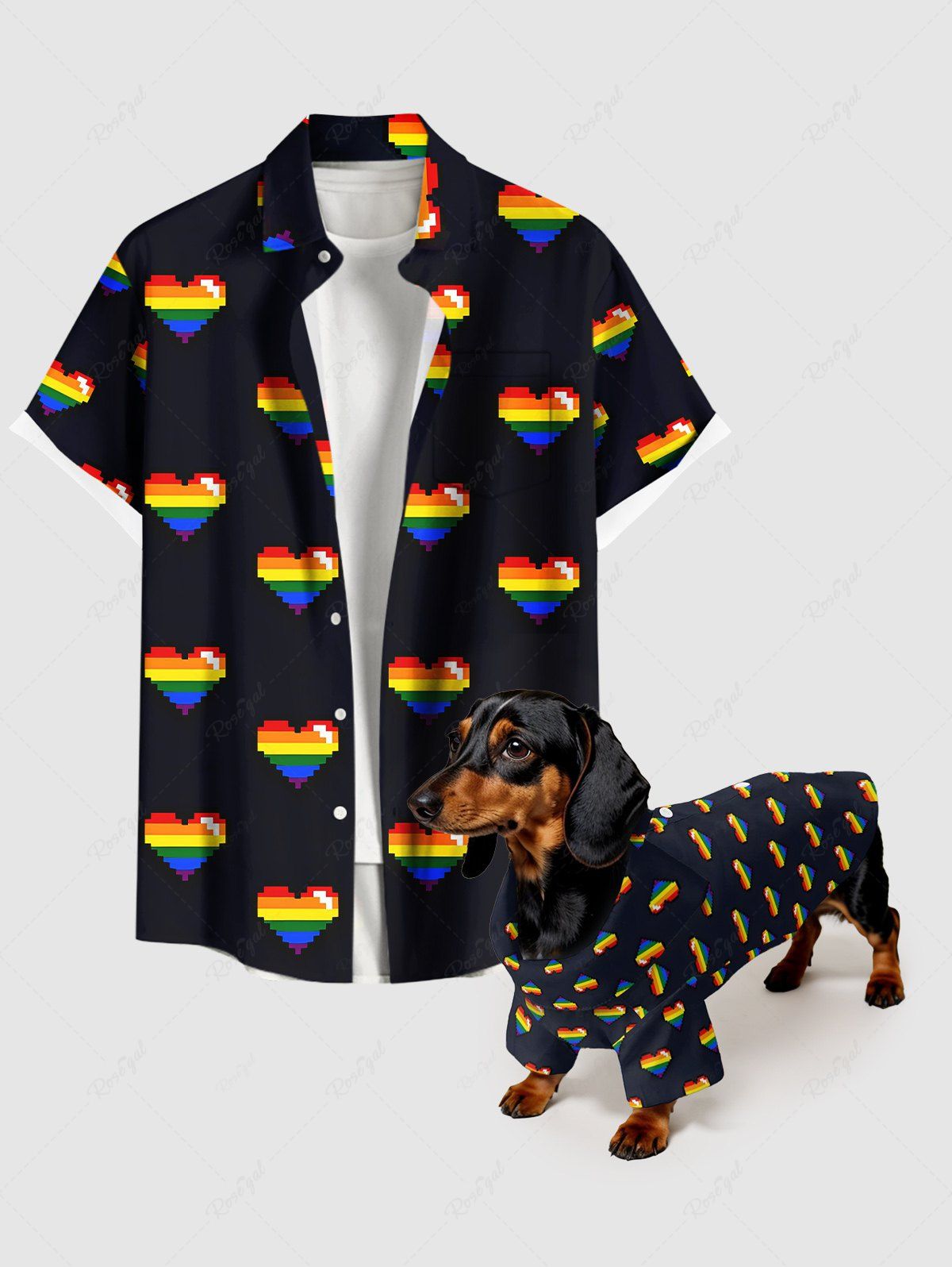 Rainbow Heart Print Shirts Dog and Owner Matching Outfits