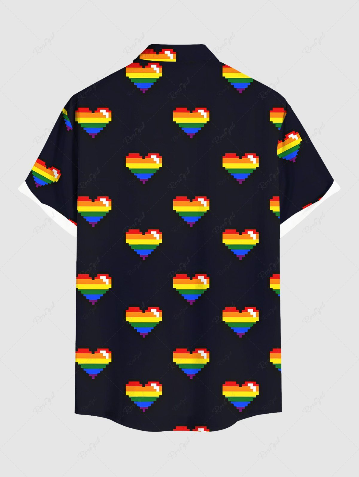 Plus Size Rainbow Heart Printed Buttons Pocket Shirt For Men