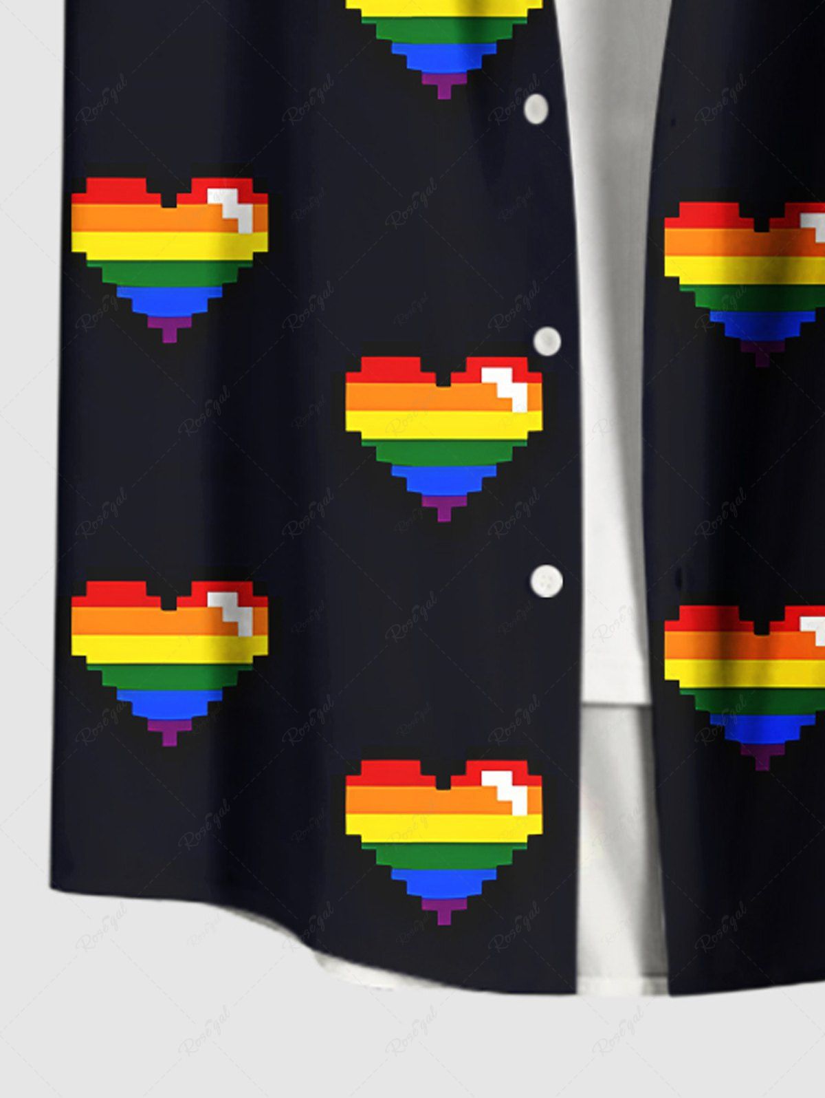 Plus Size Rainbow Heart Printed Buttons Pocket Shirt For Men