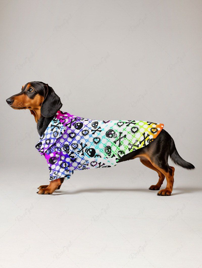Pet's Skull Bone Heart Ombre Plaid Print Hawaii Button Shirt