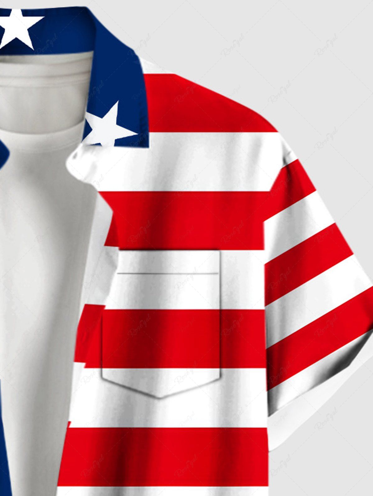 Plus Size Patriotic American Flag Print Button Pocket Shirt For Men
