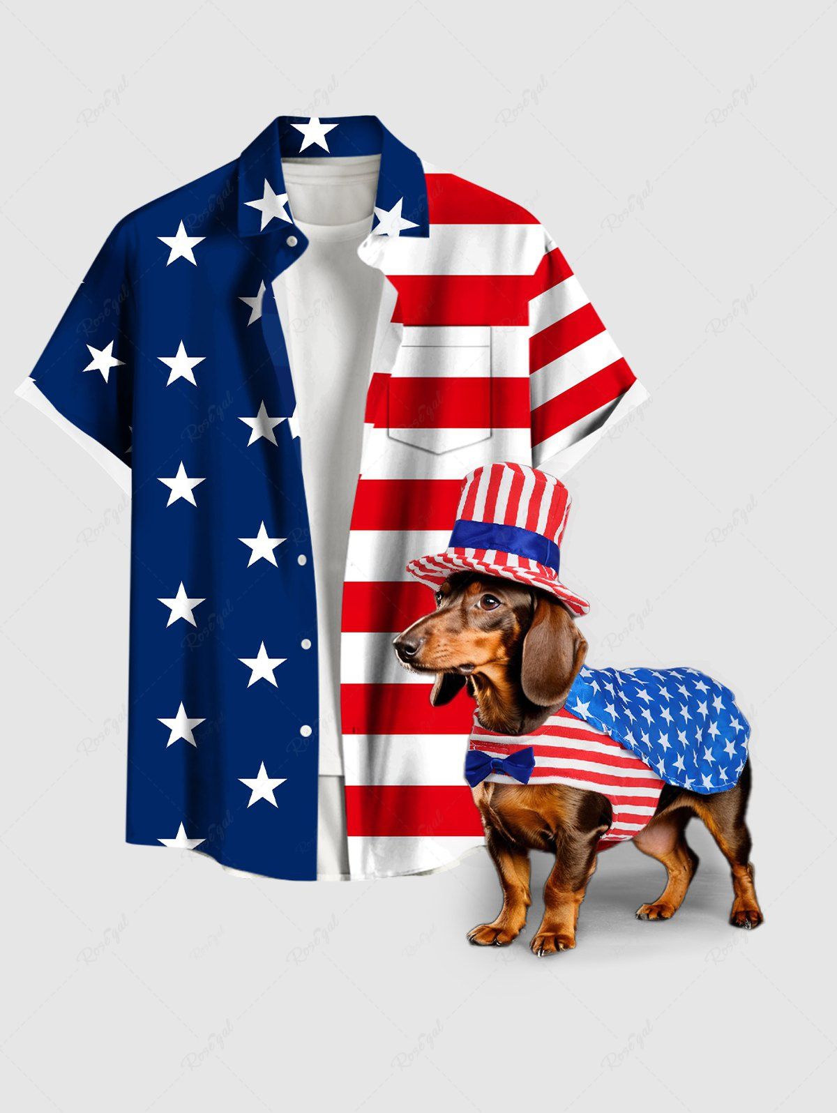 Patriotic American Flag Print Bowknot Coat With Hat and Shirt Dog and Owner Matching Outfits