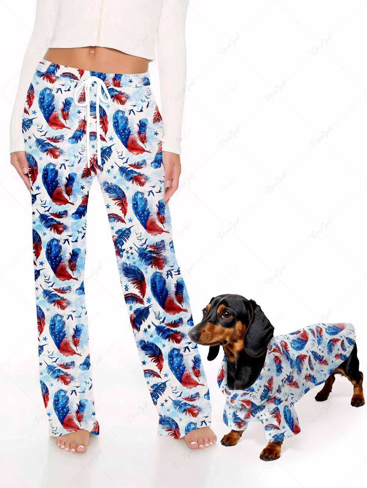 Ombre Patriotic American Flag Feather Print Shirt Pants Dog And Owner Matching Outfits