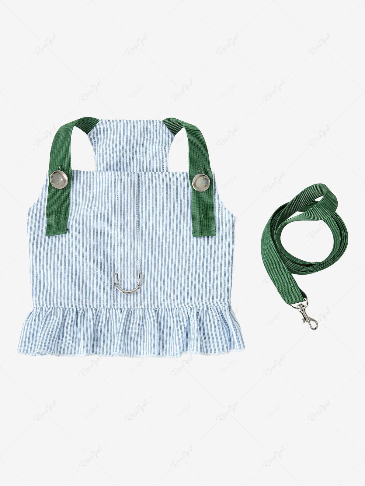 Pet's Stripes Print Ruffles Dress With Leash
