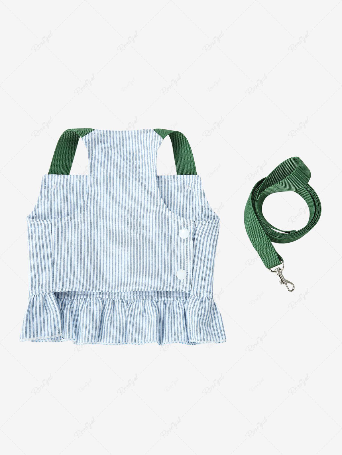 Pet's Stripes Print Ruffles Dress With Leash