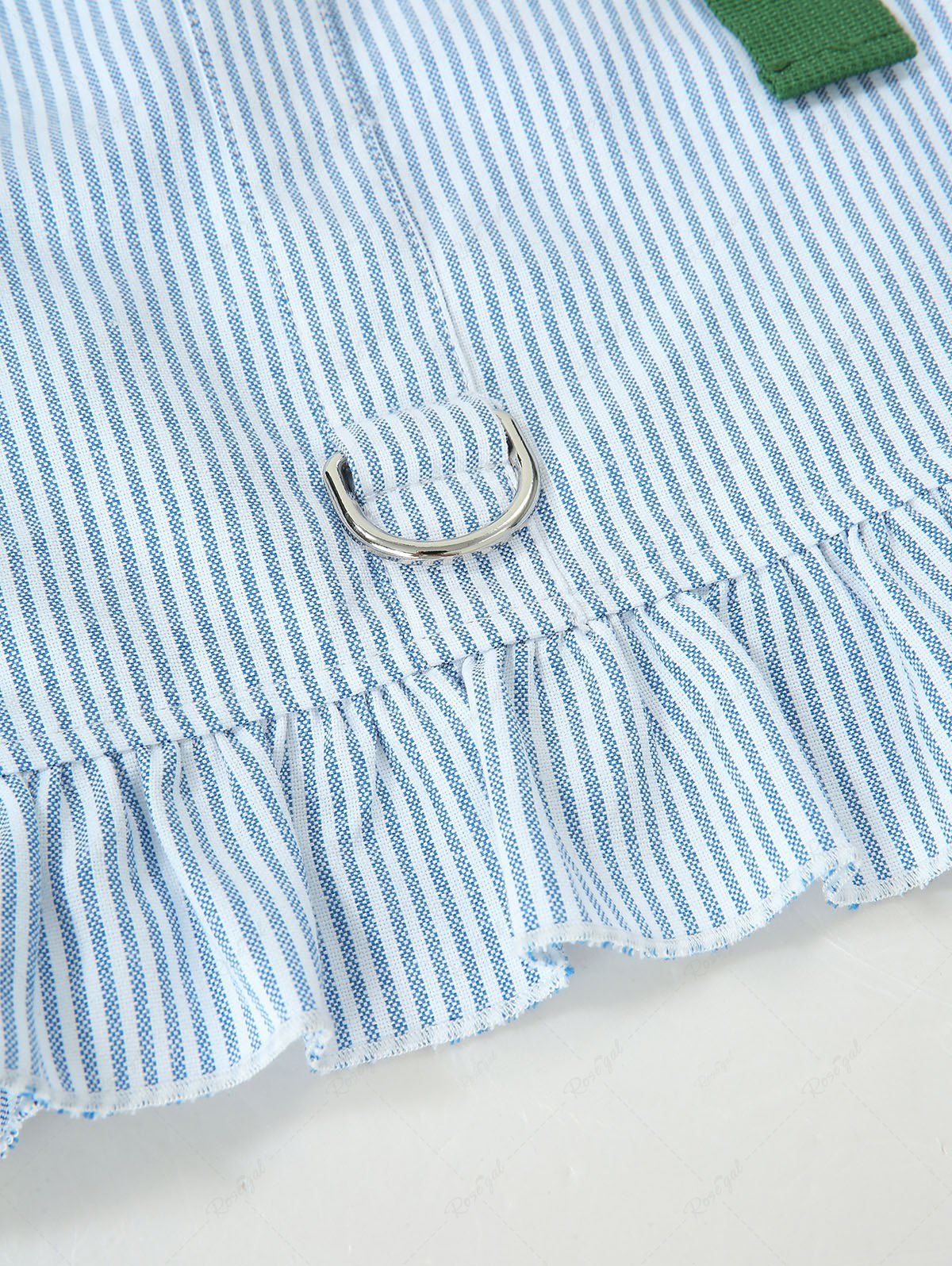 Pet's Stripes Print Ruffles Dress With Leash