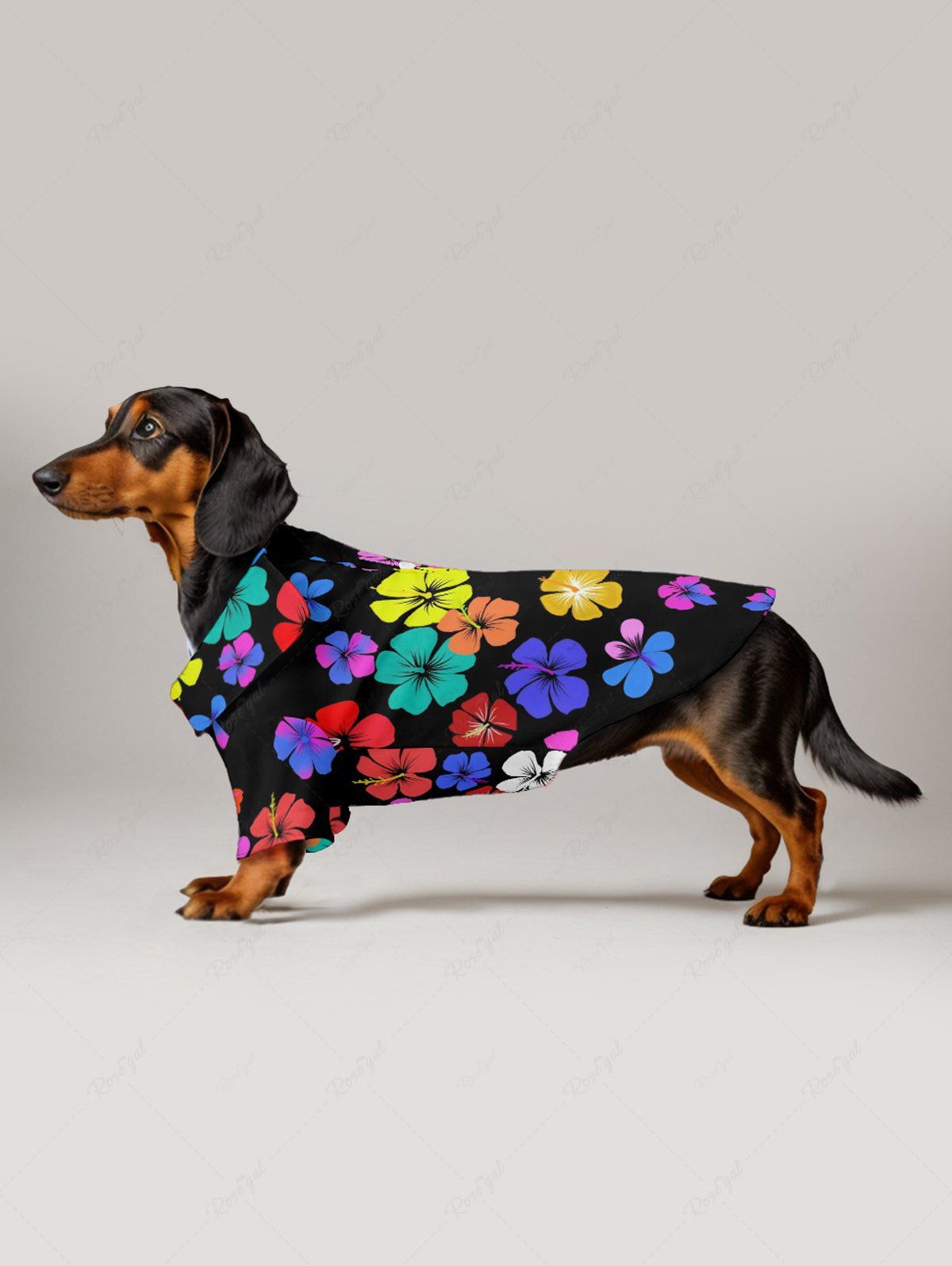 Pet's Colorful Hibiscus Floral Print Hawaii Button Shirt