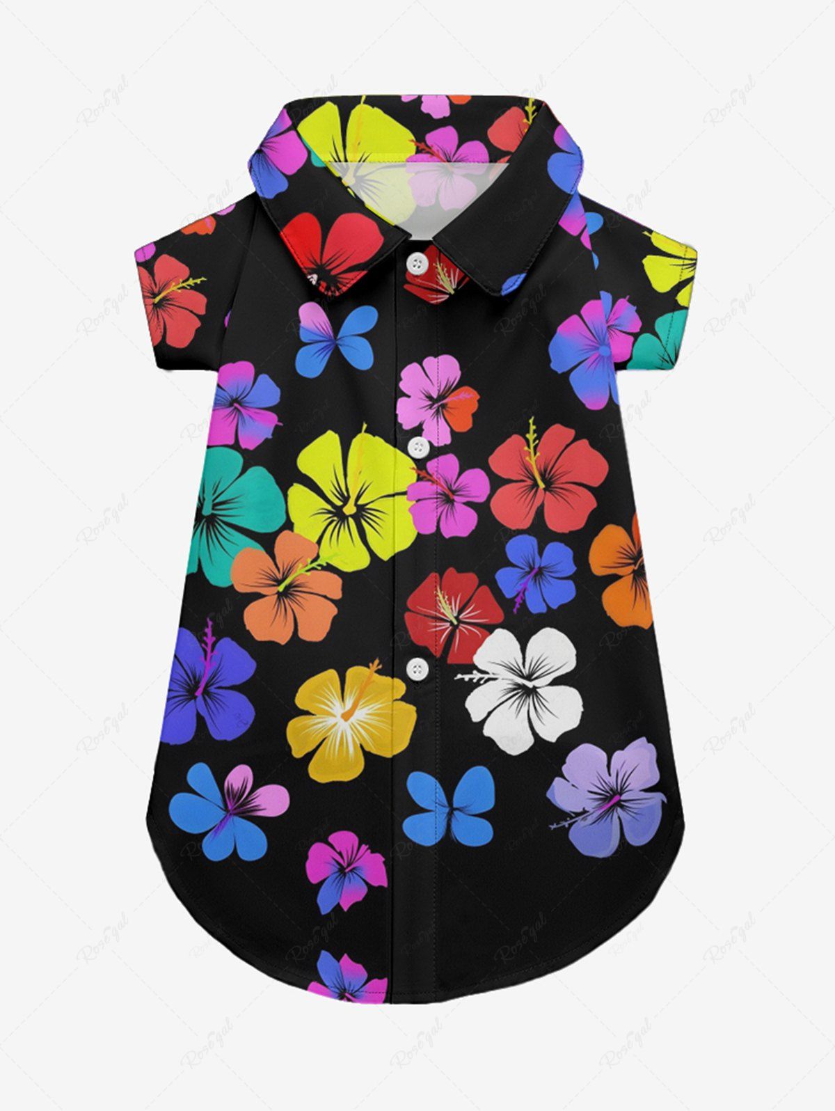 Pet's Colorful Hibiscus Floral Print Hawaii Button Shirt