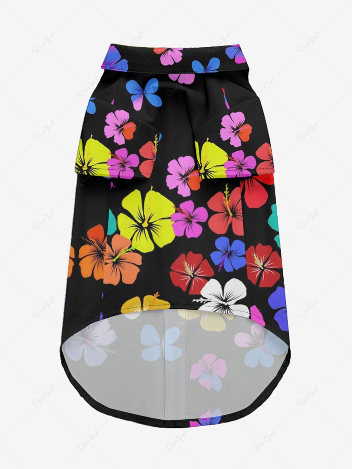 Pet's Colorful Hibiscus Floral Print Hawaii Button Shirt