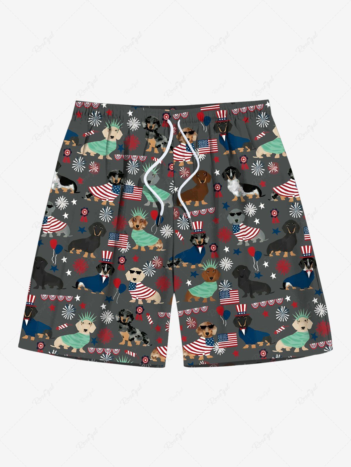 Patriotic American Flag Dogs Star Snowflake Print Shirt and Beach Shorts Dog and Owner Matching Outfits