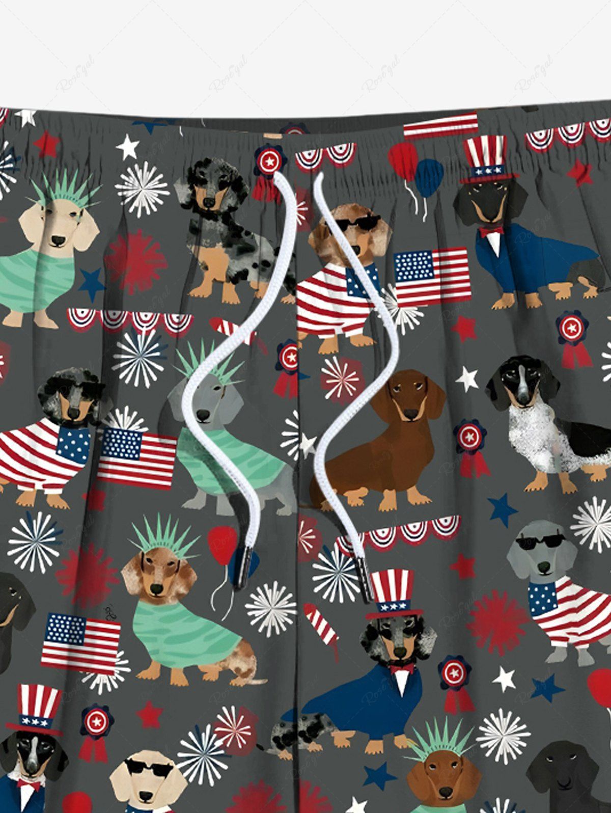 Plus Size Patriotic American Flag Dogs Star Print Beach Shorts For Men