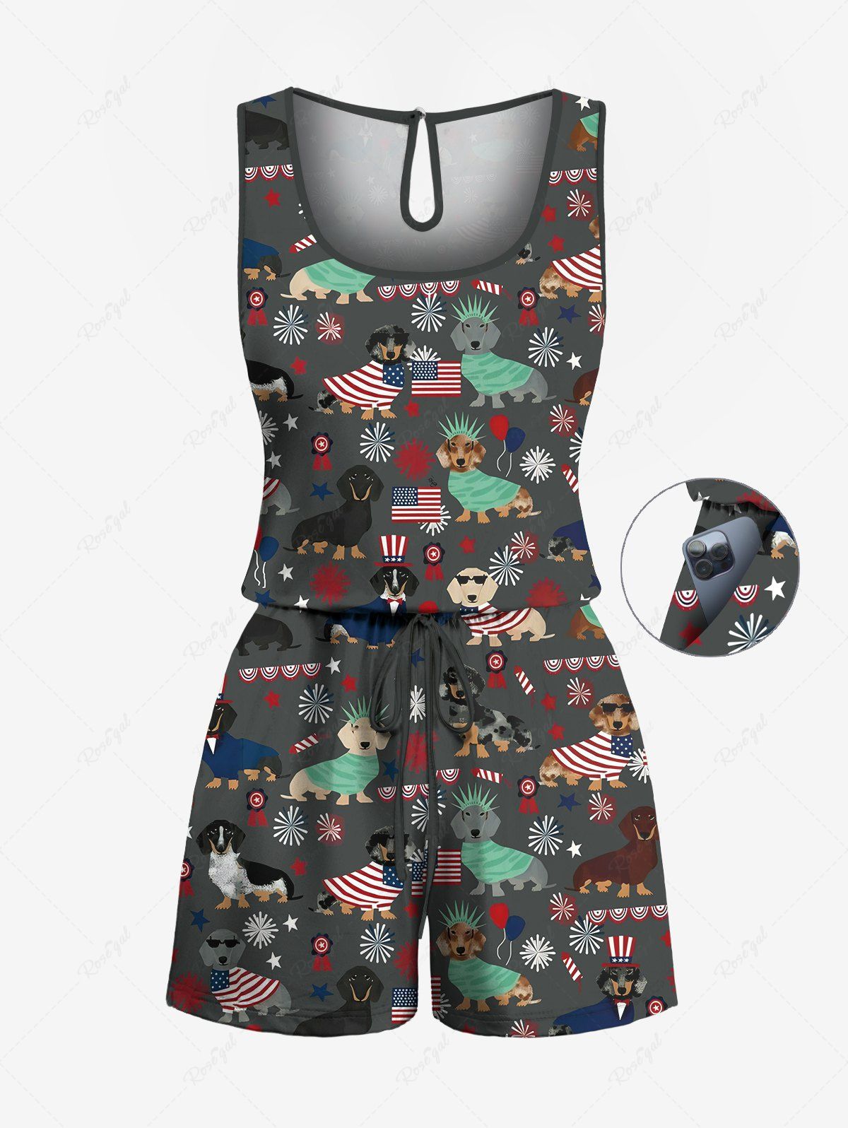 Patriotic American Flag Dogs Print Tank Top and Romper Dog and Owner Matching Outfits
