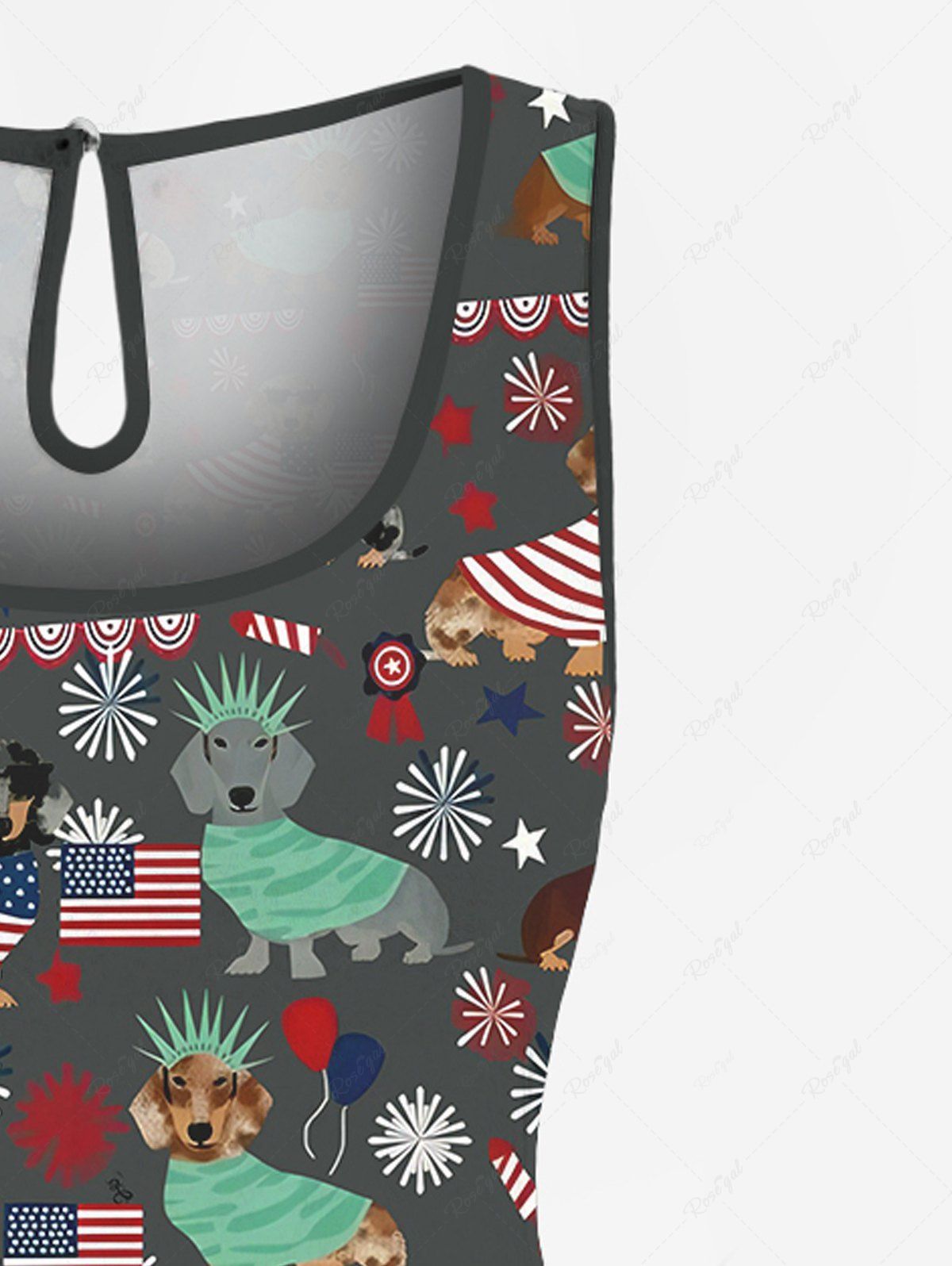 Plus Size Patriotic American Flag Dogs Star Snowflake Print Cinched Romper