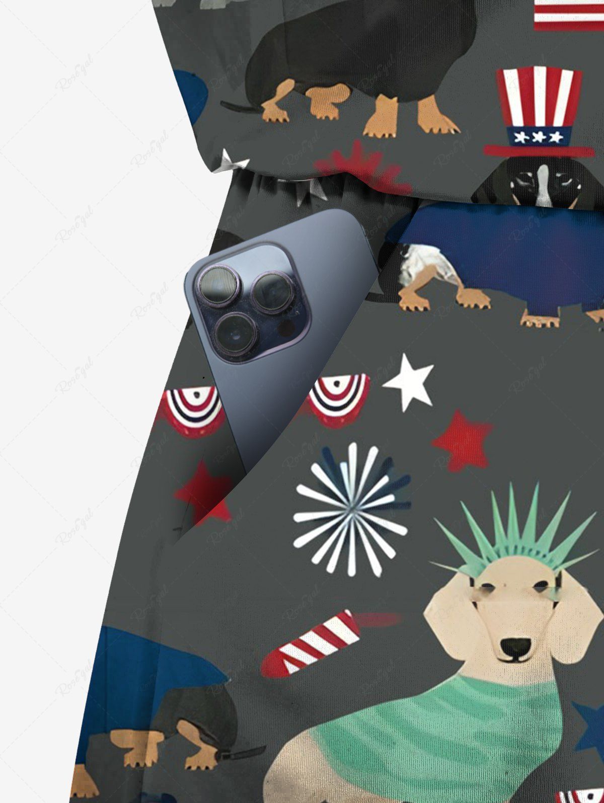 Plus Size Patriotic American Flag Dogs Star Snowflake Print Cinched Romper