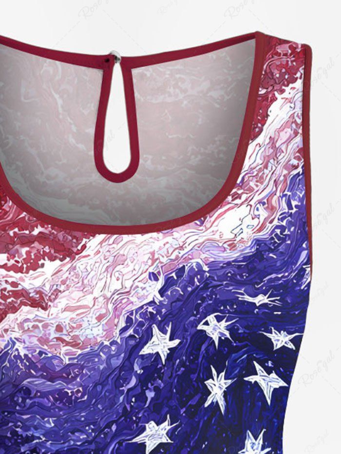 Plus Size Patriotic American Flag Painting Print Drawstring Pocket Romper