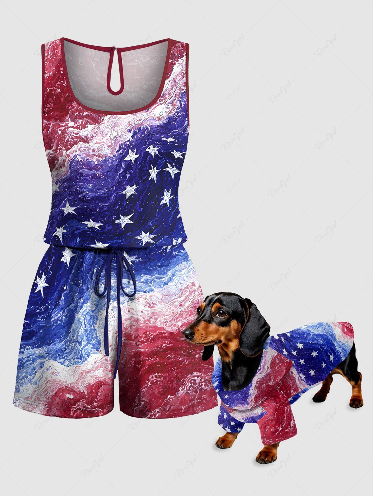 Patriotic American Flag Painting Print Romper Shirt Dog And Owner Matching Outfits