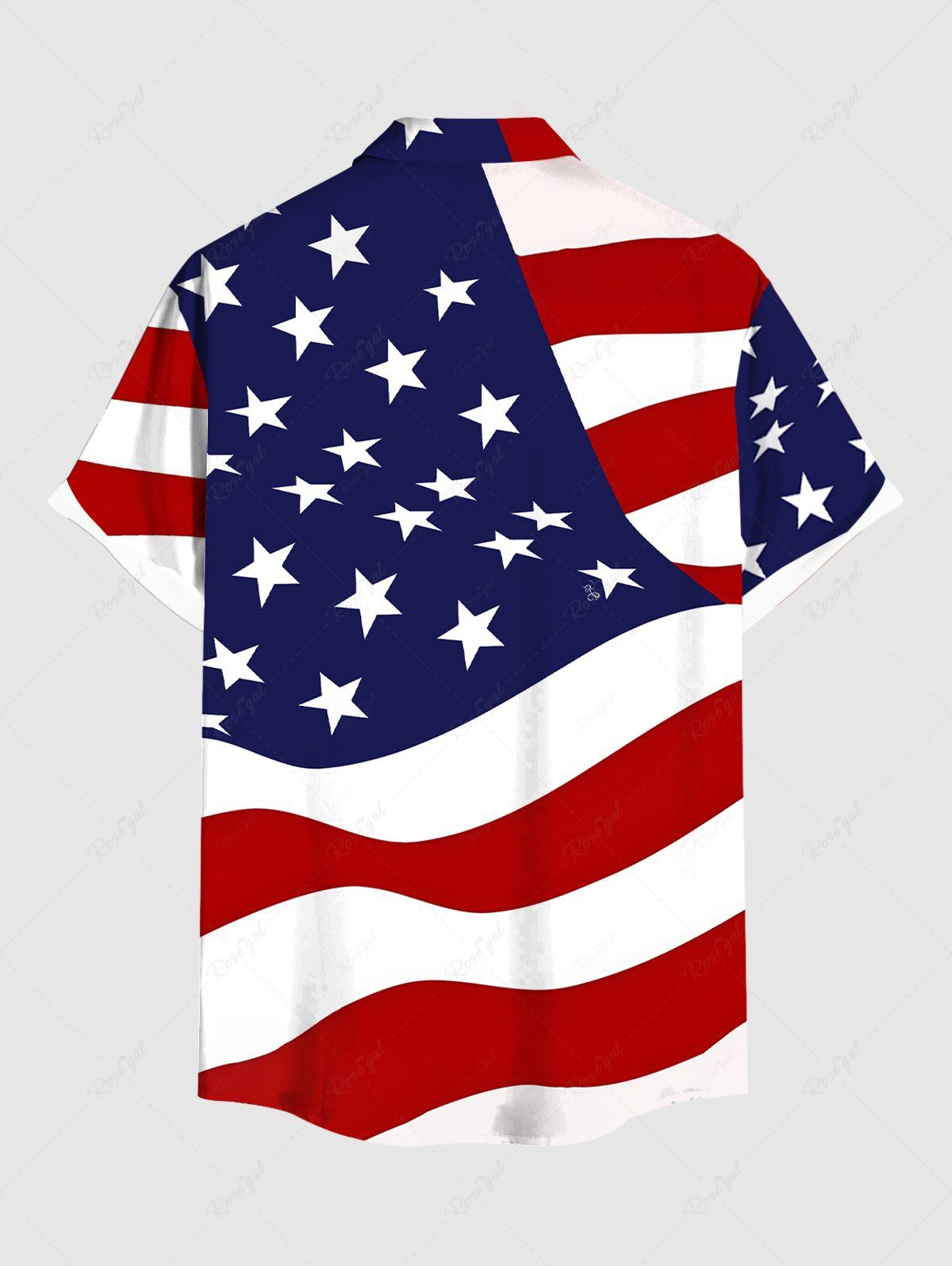 Plus Size Patriotic American Flag Print Buttons Pocket Shirt For Men