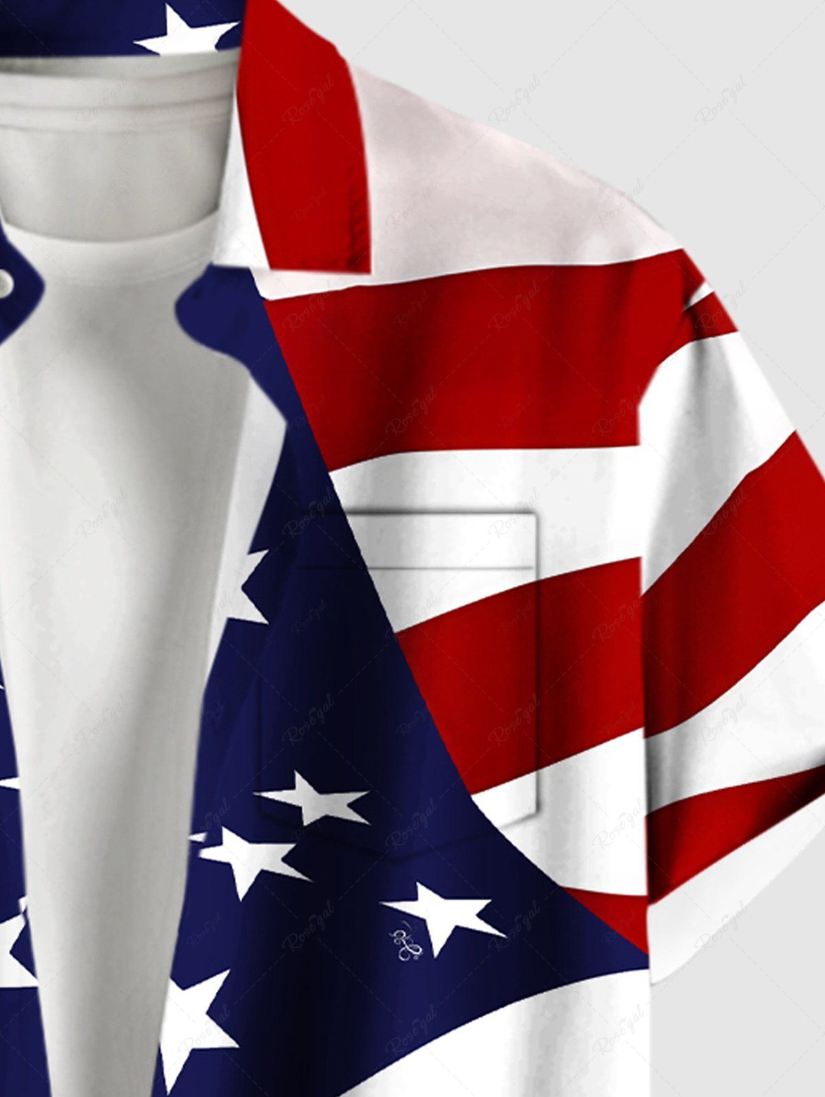 Plus Size Patriotic American Flag Print Buttons Pocket Shirt For Men
