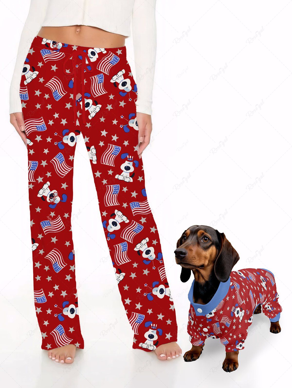 Patriotic American Flag Print Pajama and Wide Leg Pants Dog and Owner Matching Outfits
